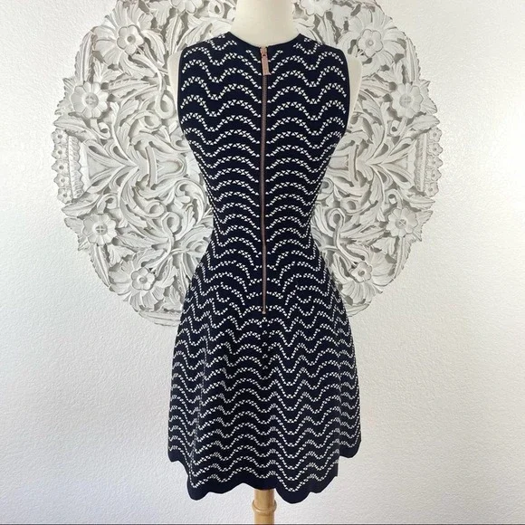 {Ted Baker} Navy/Ivory Bryena Jacquard Fit & Flare Knit Dress, US Size 2 - Picture 7 of 12